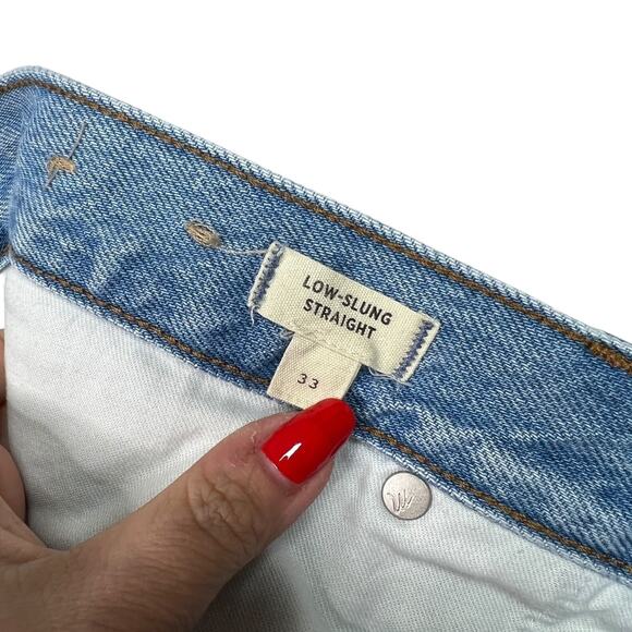 Madewell Low Slung Straight Slouchy Jeans Button Fly Cross Tab Light Wash 33 - Picture 8 of 10